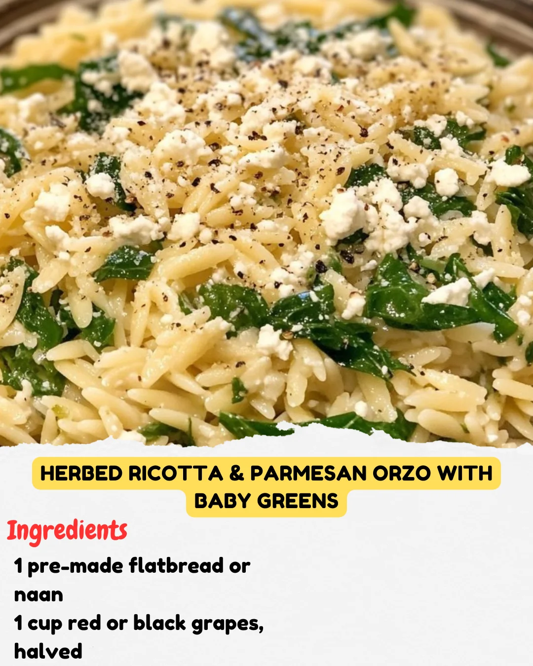 Herbed Ricotta & Parmesan Orzo with Baby Greens