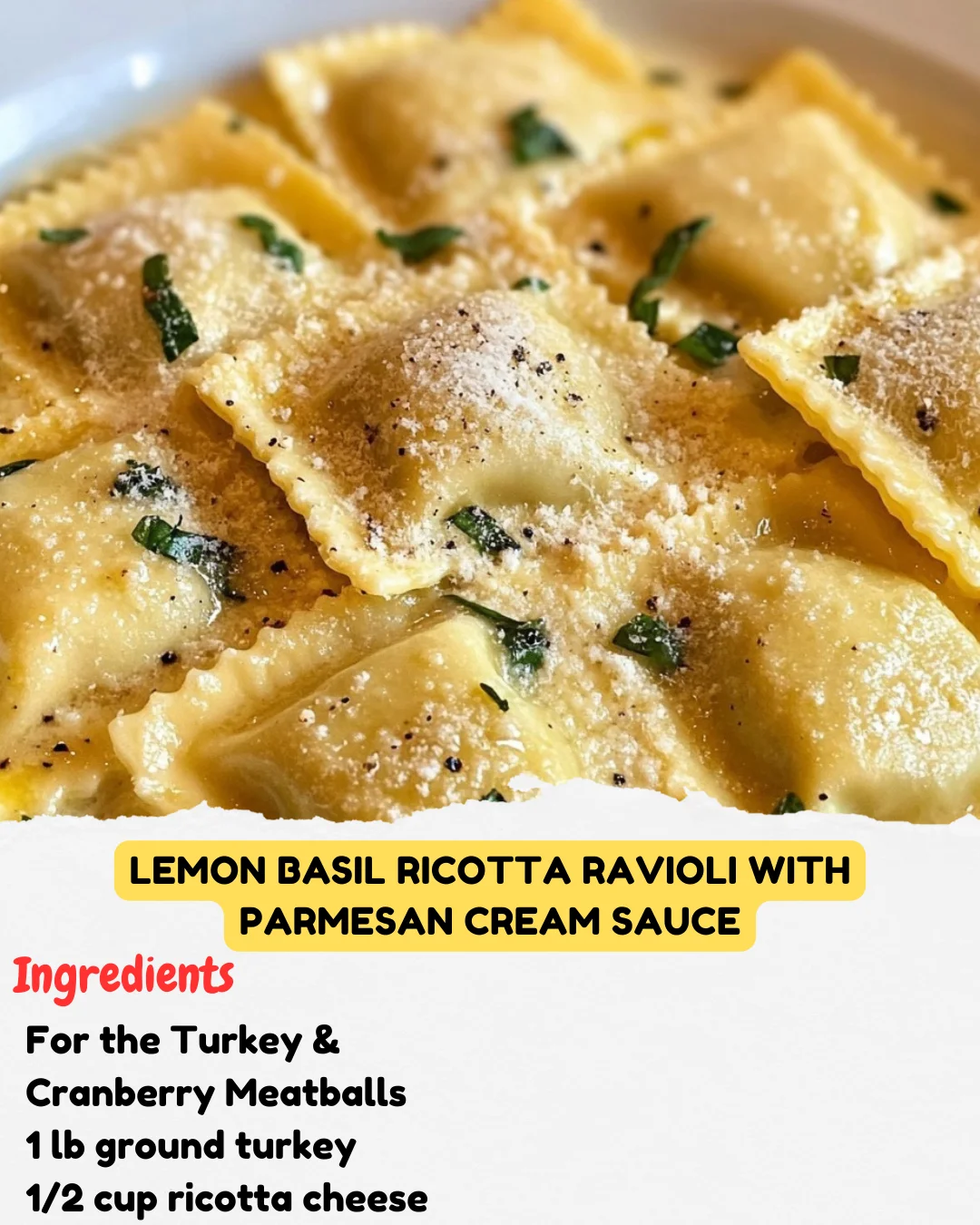 Lemon Basil Ricotta Ravioli with Parmesan Cream Sauce