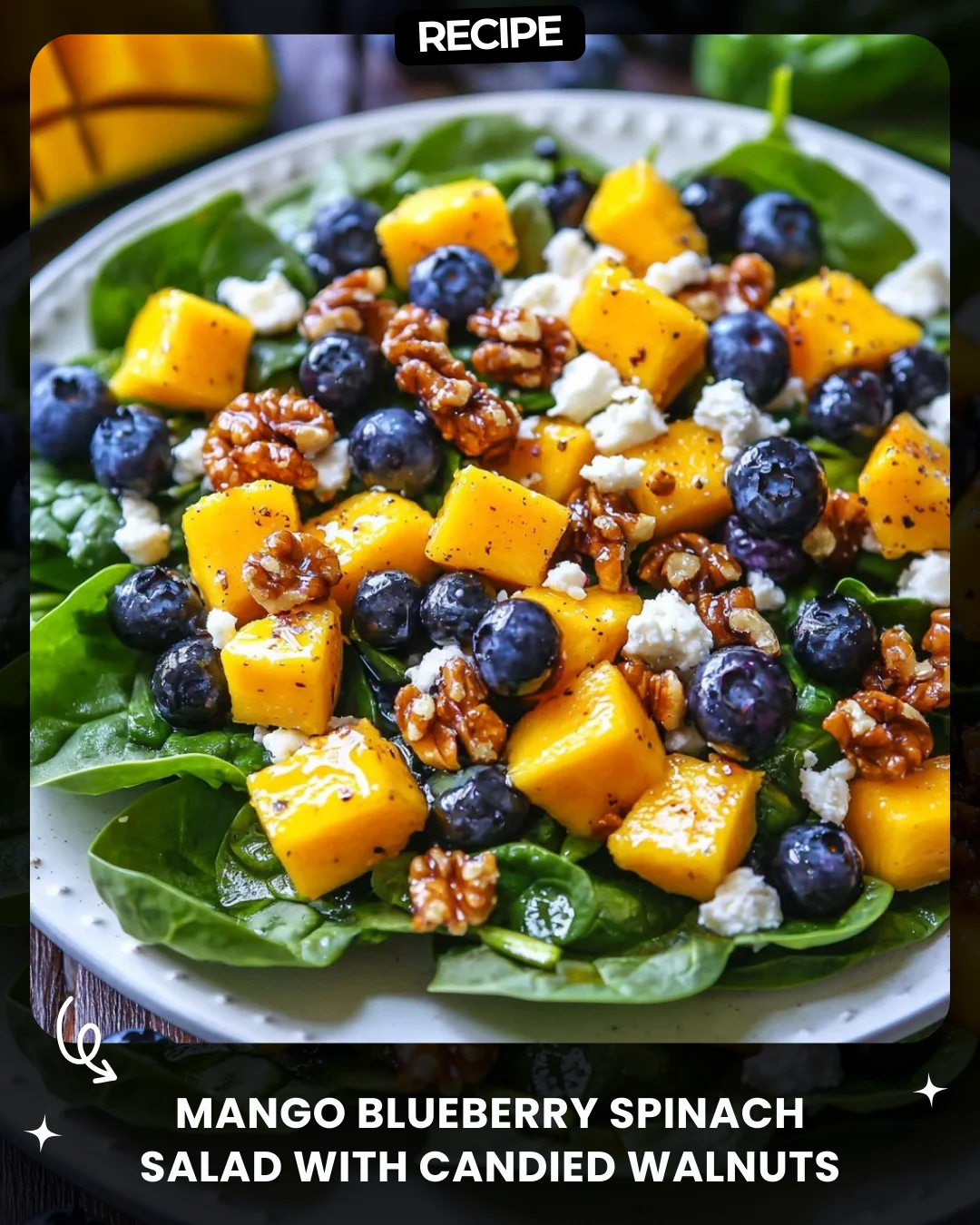 Mango Blueberry Spinach Salad with Candied Walnuts