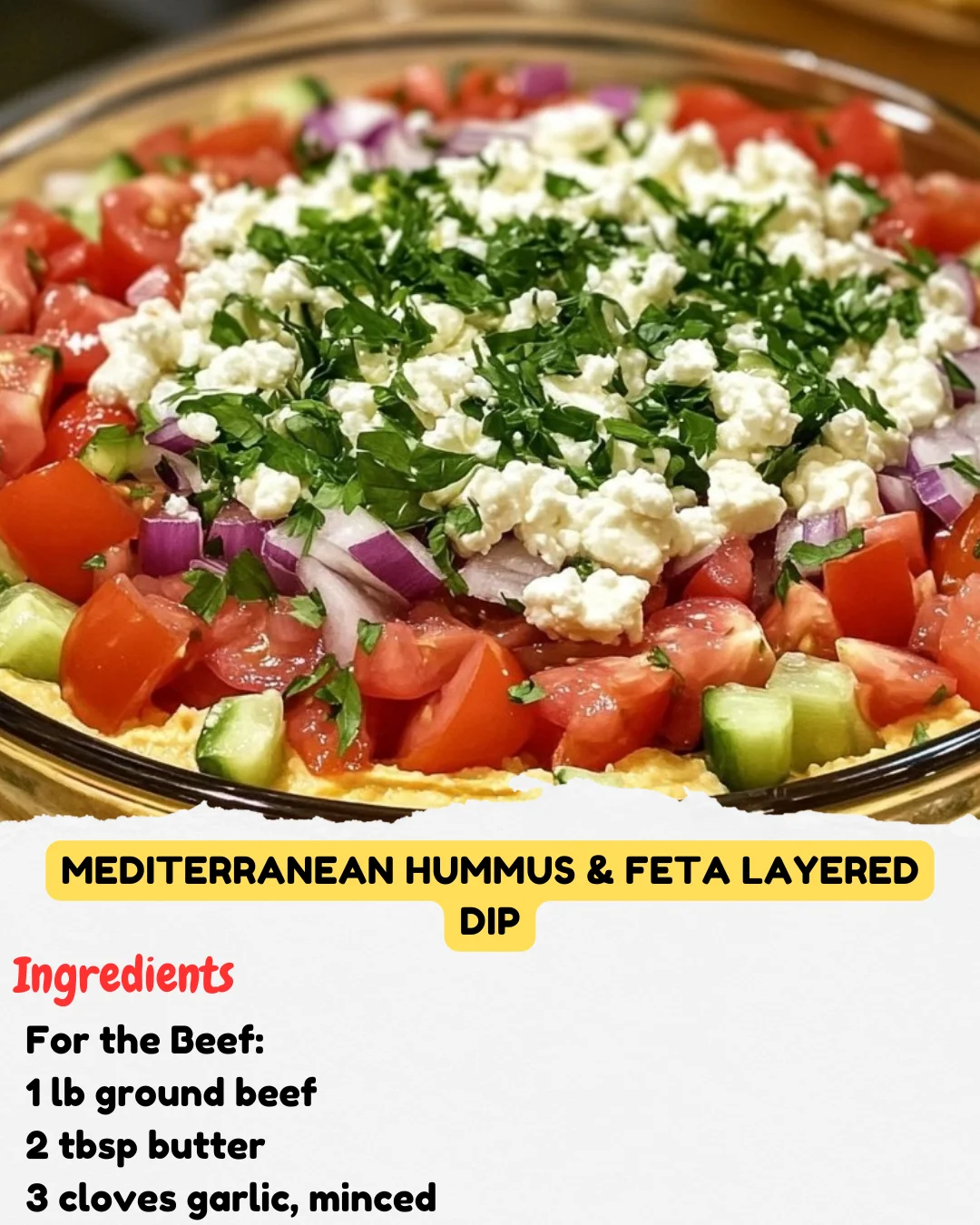 Mediterranean Hummus & Feta Layered Dip