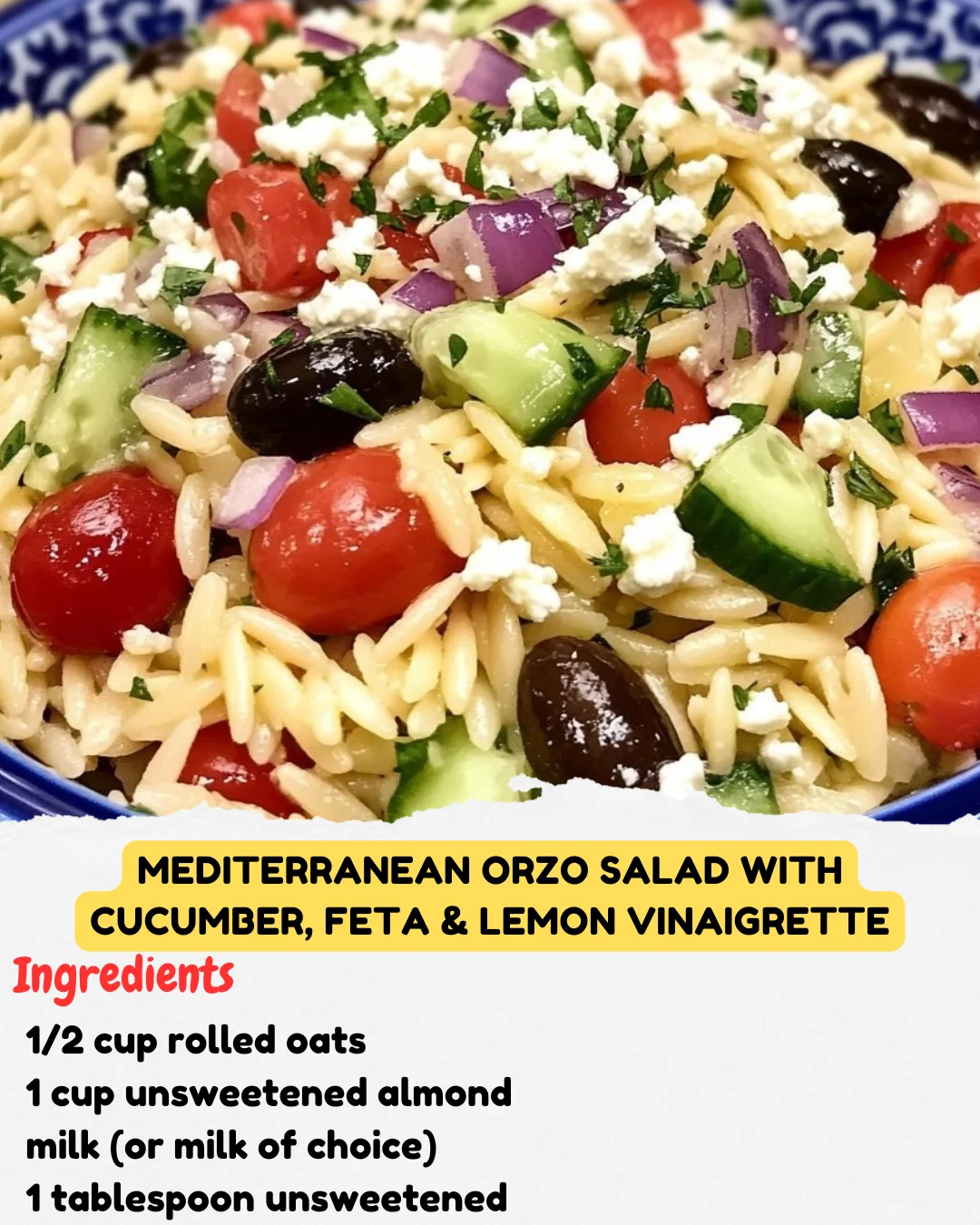 Mediterranean Orzo Salad with Cucumber, Feta & Lemon Vinaigrette