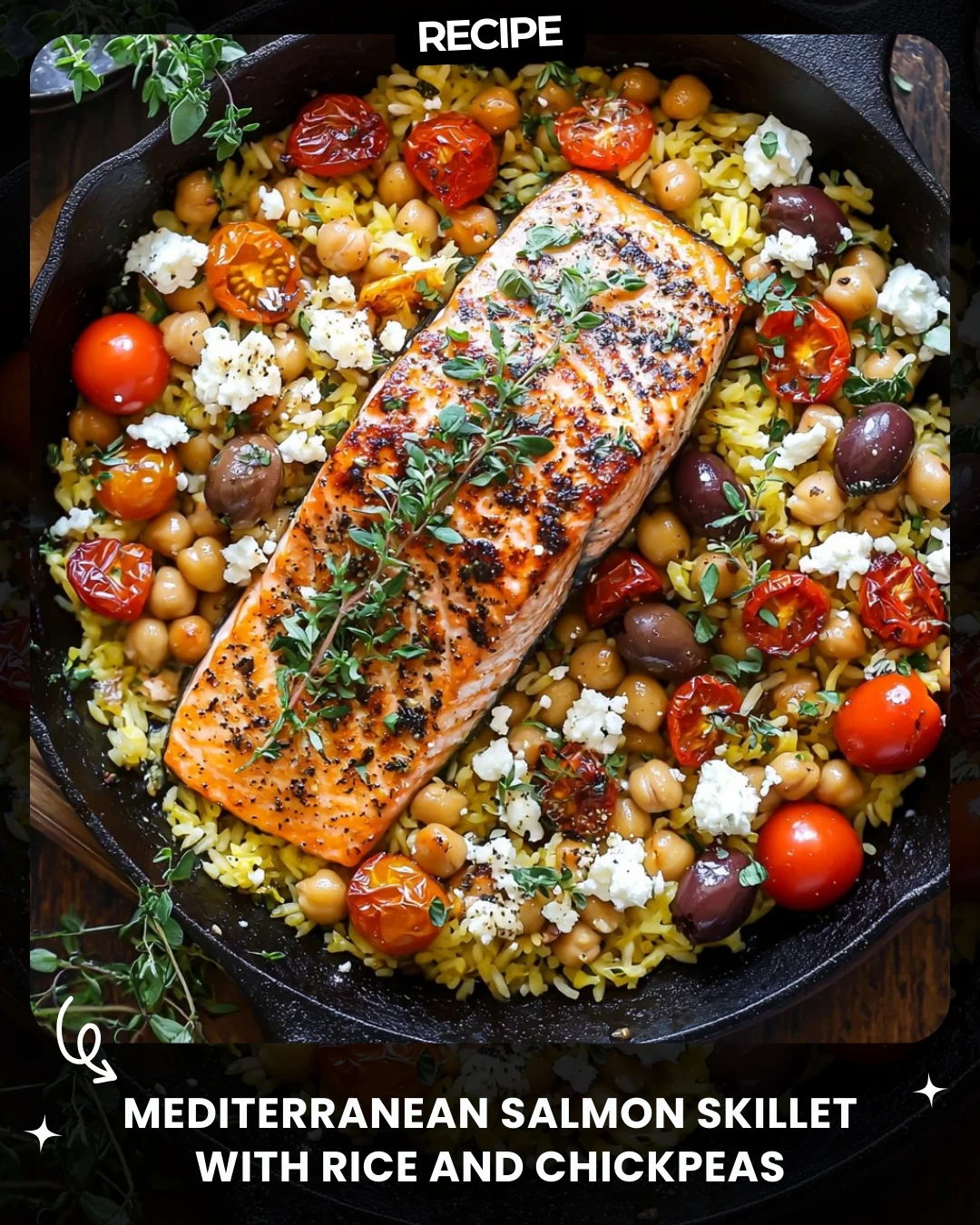 Mediterranean Salmon Skillet with Rice and Chickpeas