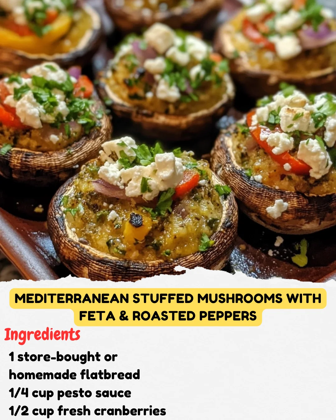 Mediterranean Stuffed Mushrooms with Feta & Roasted Peppers