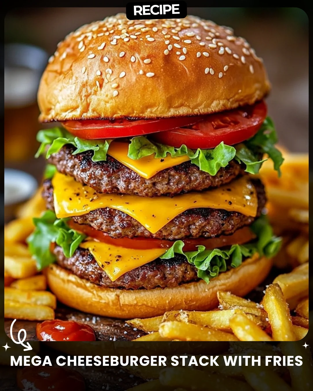 Mega Cheeseburger Stack with Fries