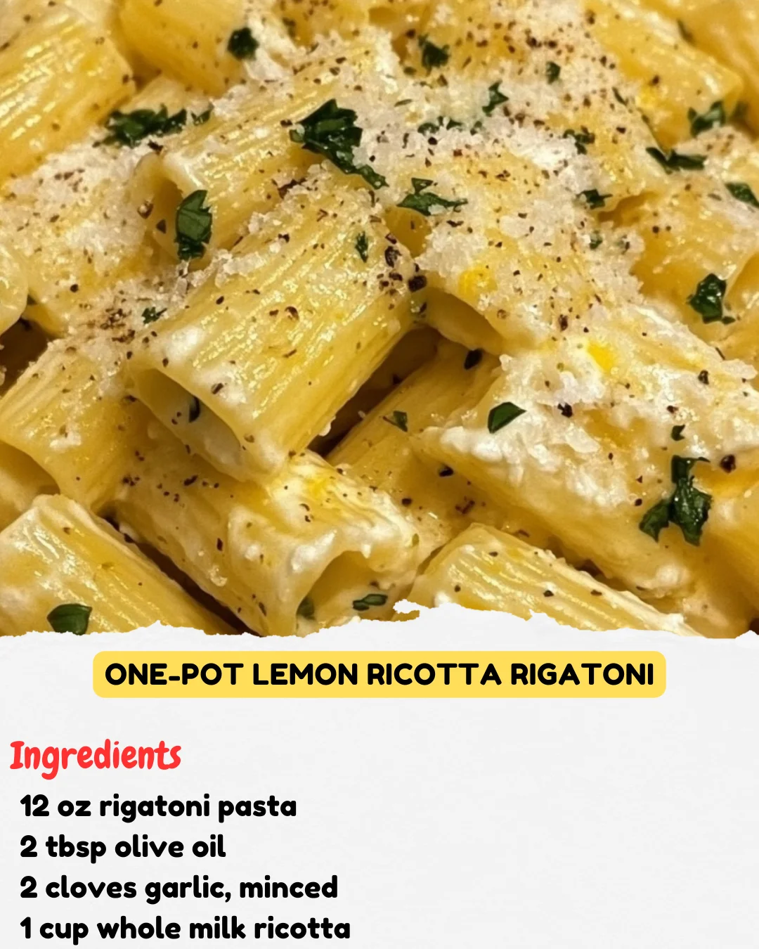 One-Pot Lemon Ricotta Rigatoni