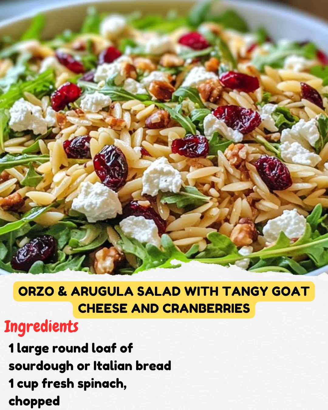 Orzo & Arugula Salad with Tangy Goat Cheese and Cranberries