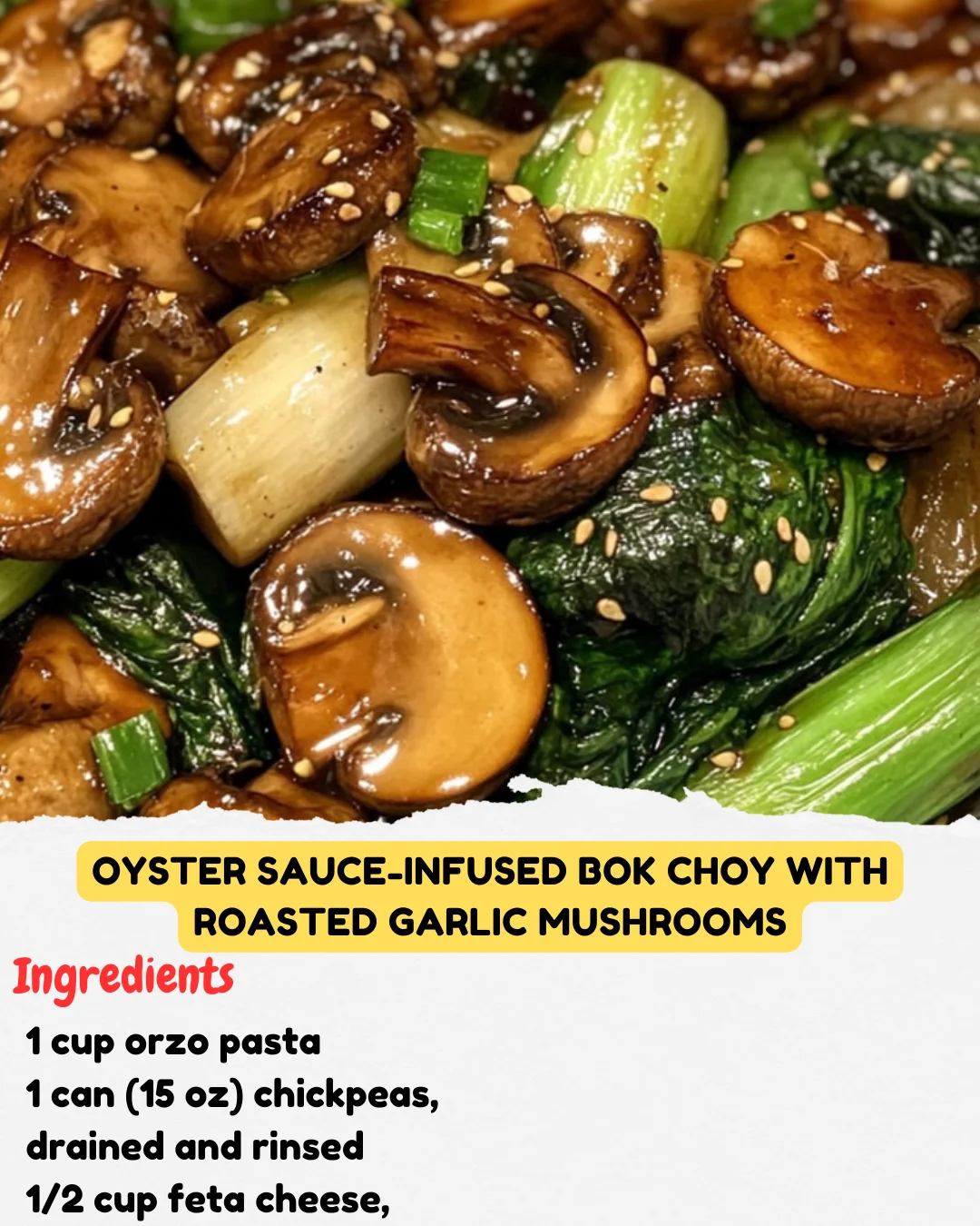 Oyster Sauce-Infused Bok Choy with Roasted Garlic Mushrooms