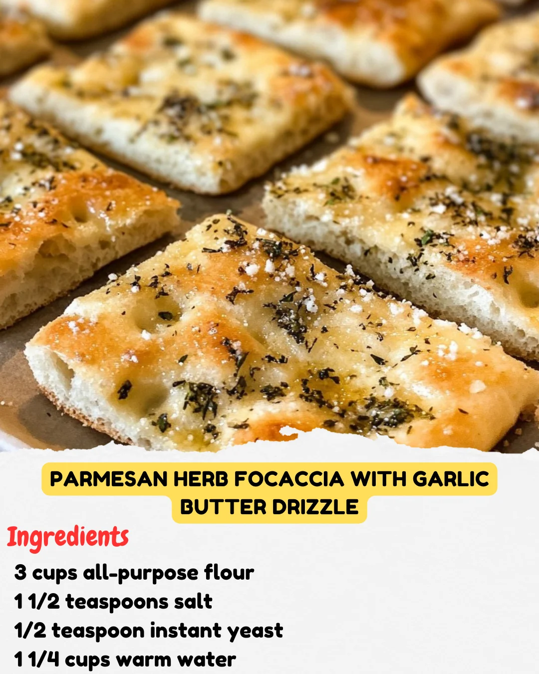 Parmesan Herb Focaccia with Garlic Butter Drizzle