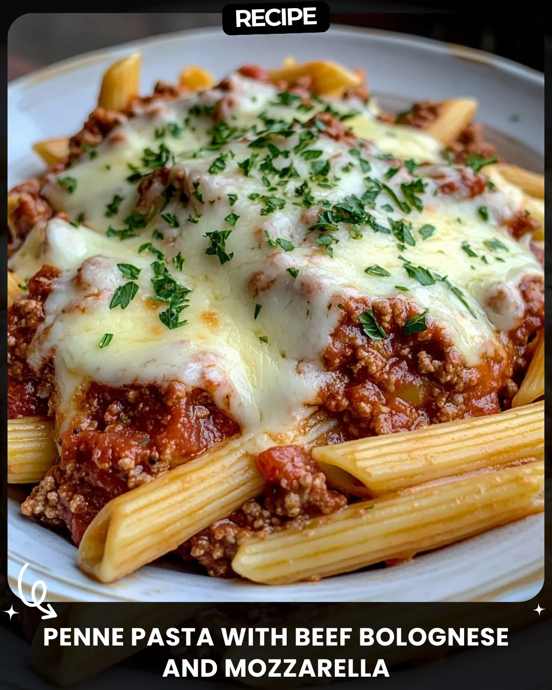 Penne Pasta with Beef Bolognese and Mozzarella