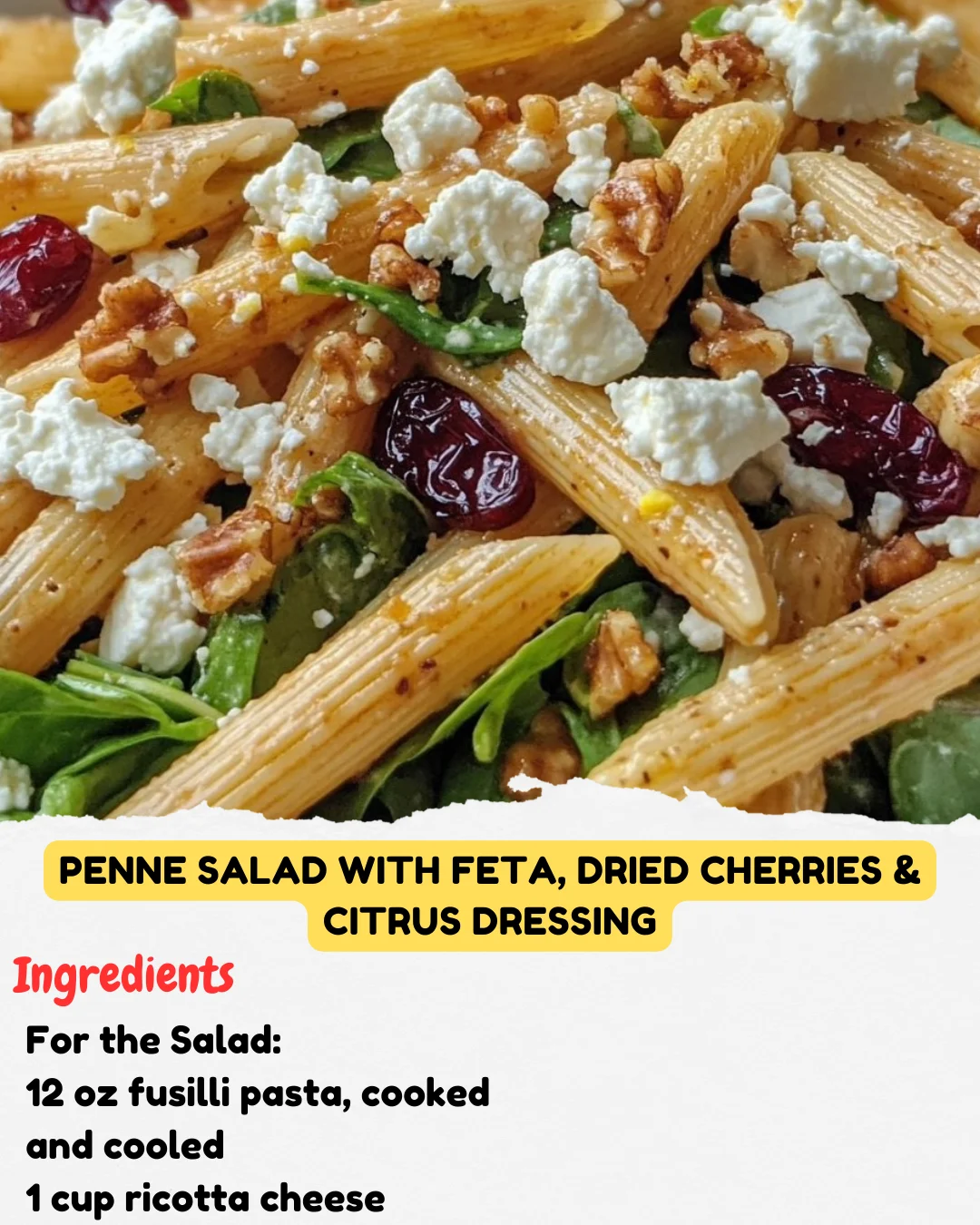 Penne Salad with Feta, Dried Cherries & Citrus Dressing