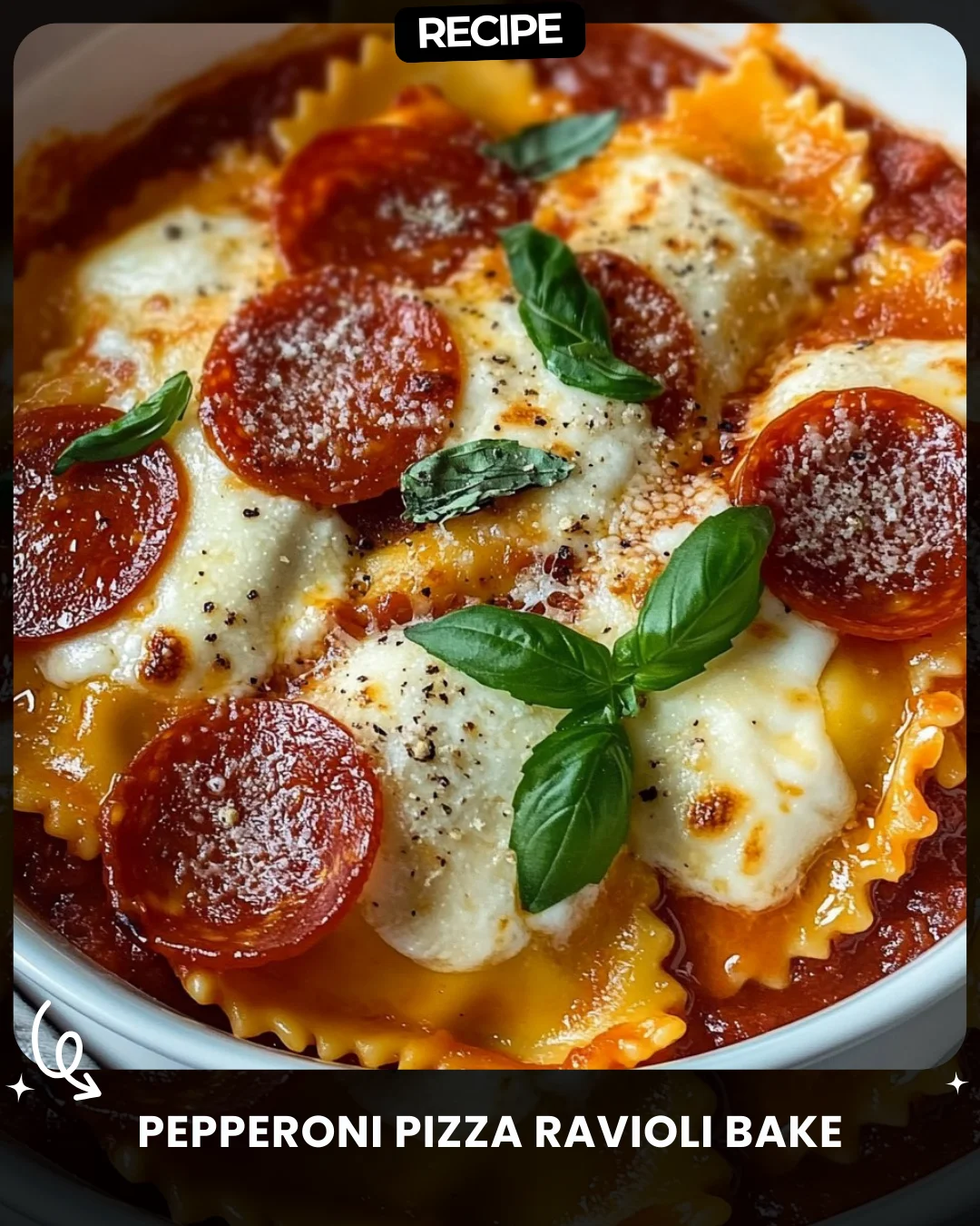 Pepperoni Pizza Ravioli Bake