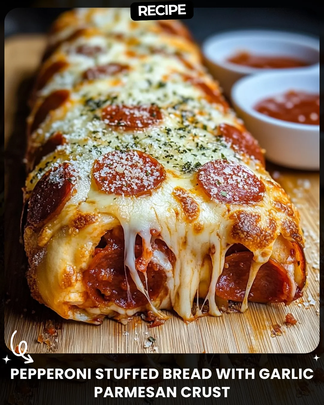 Pepperoni Stuffed Bread with Garlic Parmesan Crust