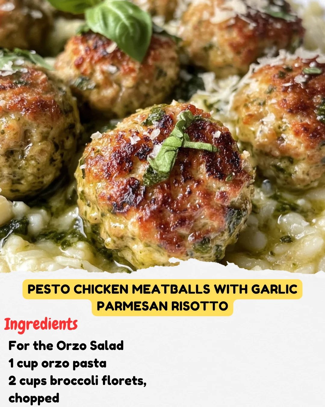 Pesto Chicken Meatballs with Garlic Parmesan Risotto