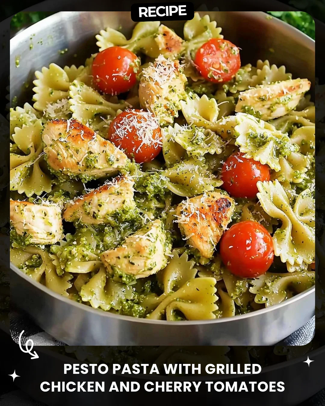 Pesto Pasta with Grilled Chicken and Cherry Tomatoes