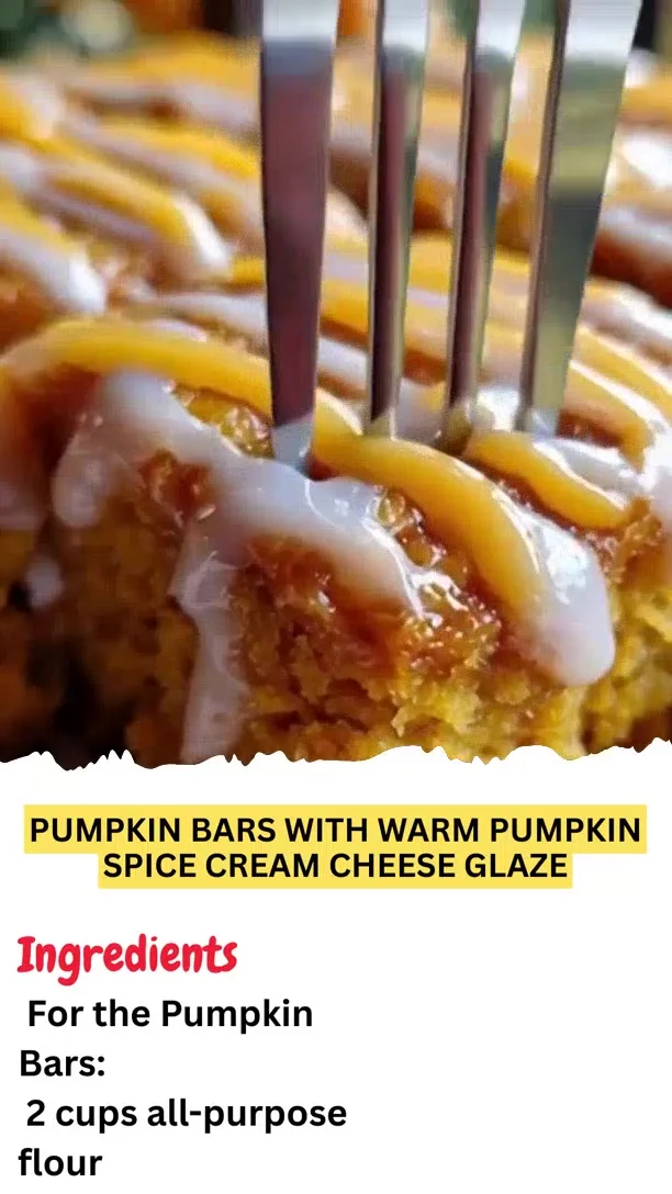 PUMPKIN BARS WITH WARM PUMPKIN SPICE CREAM CHEESE GLAZE