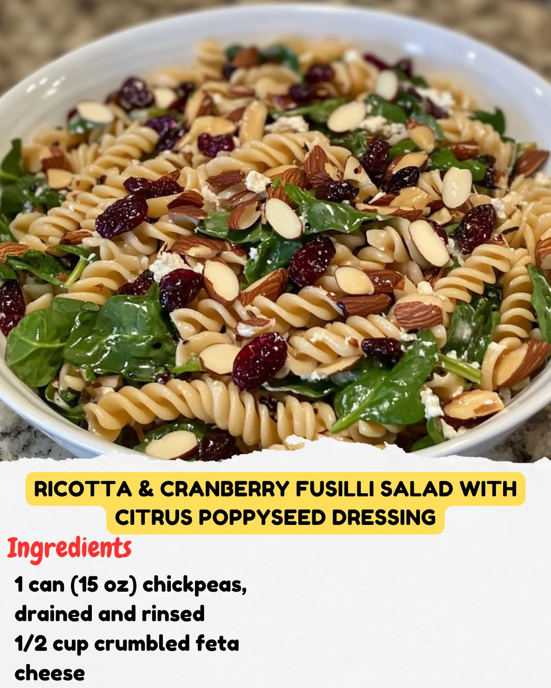 Ricotta & Cranberry Fusilli Salad with Citrus Poppyseed Dressing