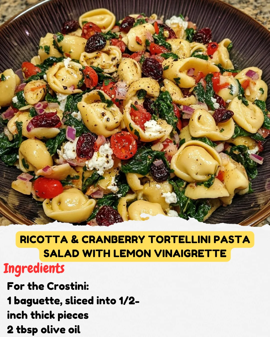 Ricotta & Cranberry Tortellini Pasta Salad with Lemon Vinaigrette