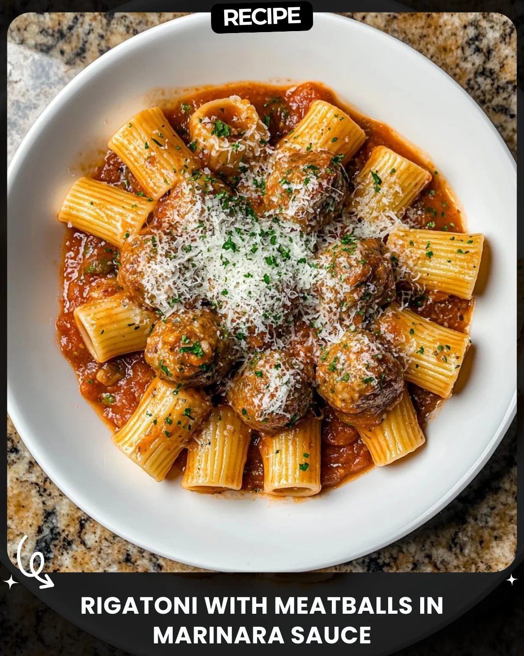 Rigatoni with Meatballs in Marinara Sauce