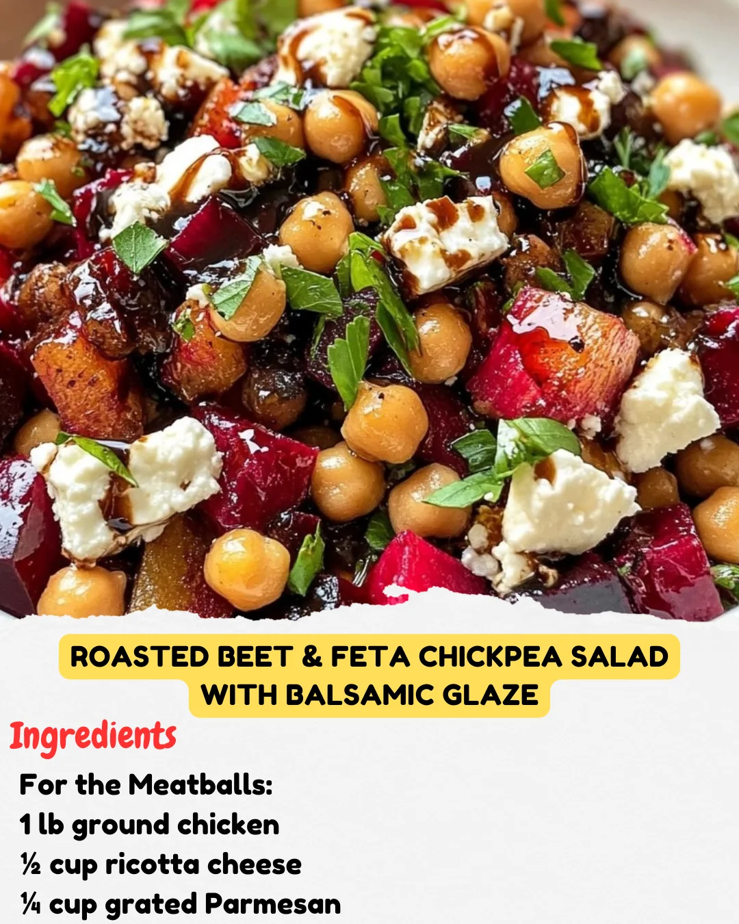 Roasted Beet & Feta Chickpea Salad with Balsamic Glaze