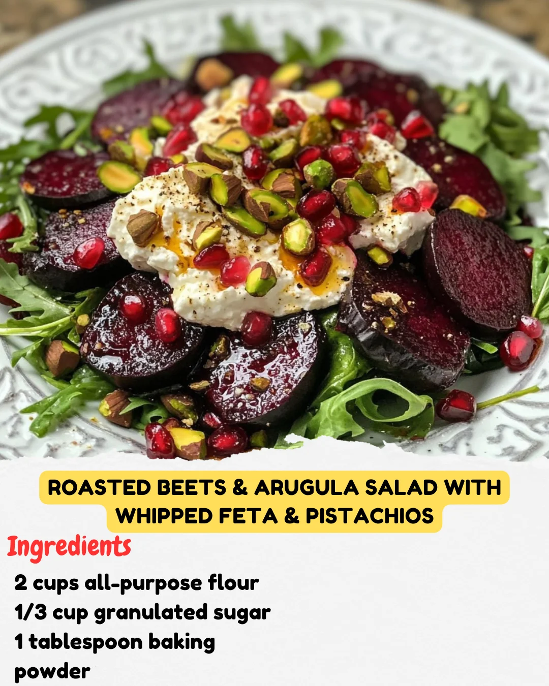 Roasted Beets & Arugula Salad with Whipped Feta & Pistachios