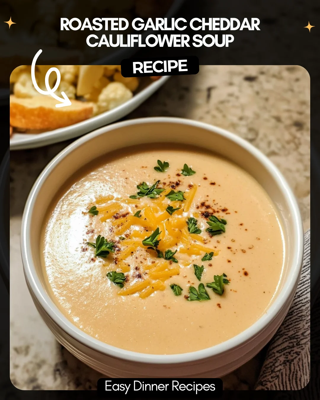 Roasted Garlic Cheddar Cauliflower Soup