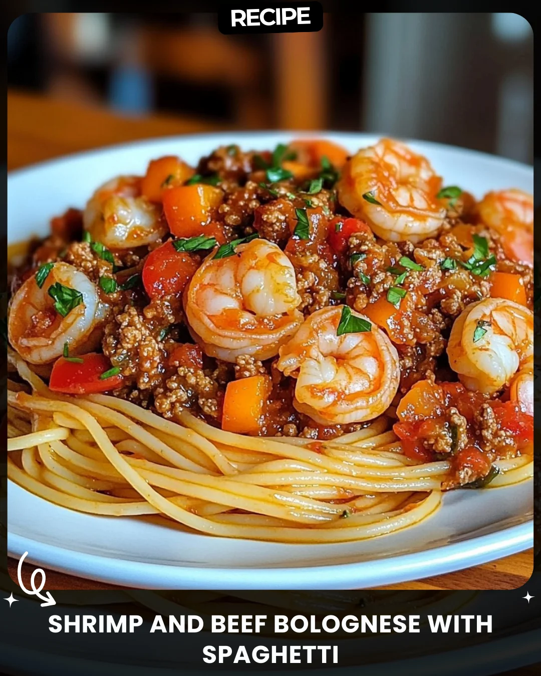 Shrimp and Beef Bolognese with Spaghetti