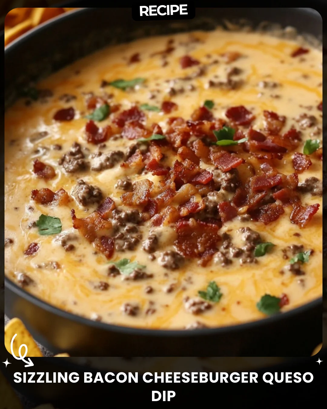 Sizzling Bacon Cheeseburger Queso Dip