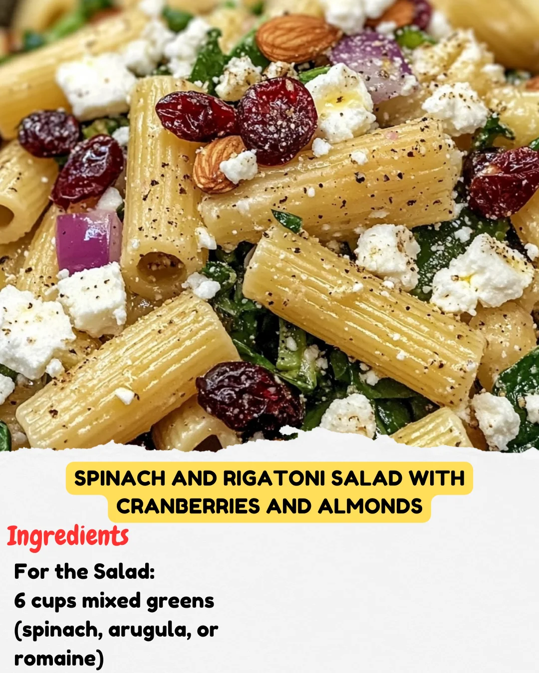 Spinach and Rigatoni Salad with Cranberries and Almonds