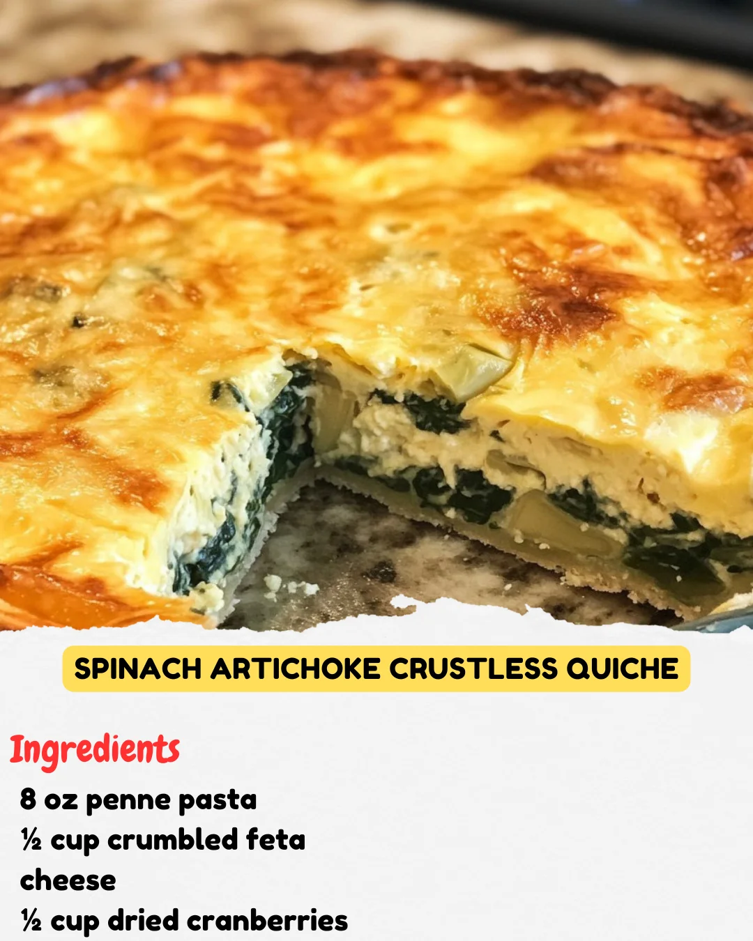 Spinach Artichoke Crustless Quiche
