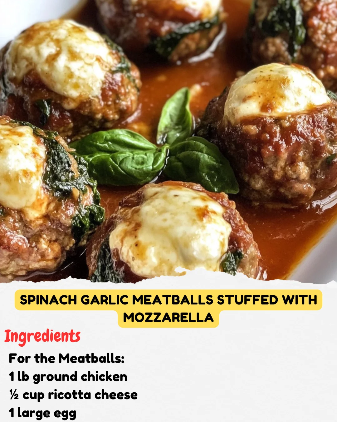 Spinach Garlic Meatballs Stuffed with Mozzarella