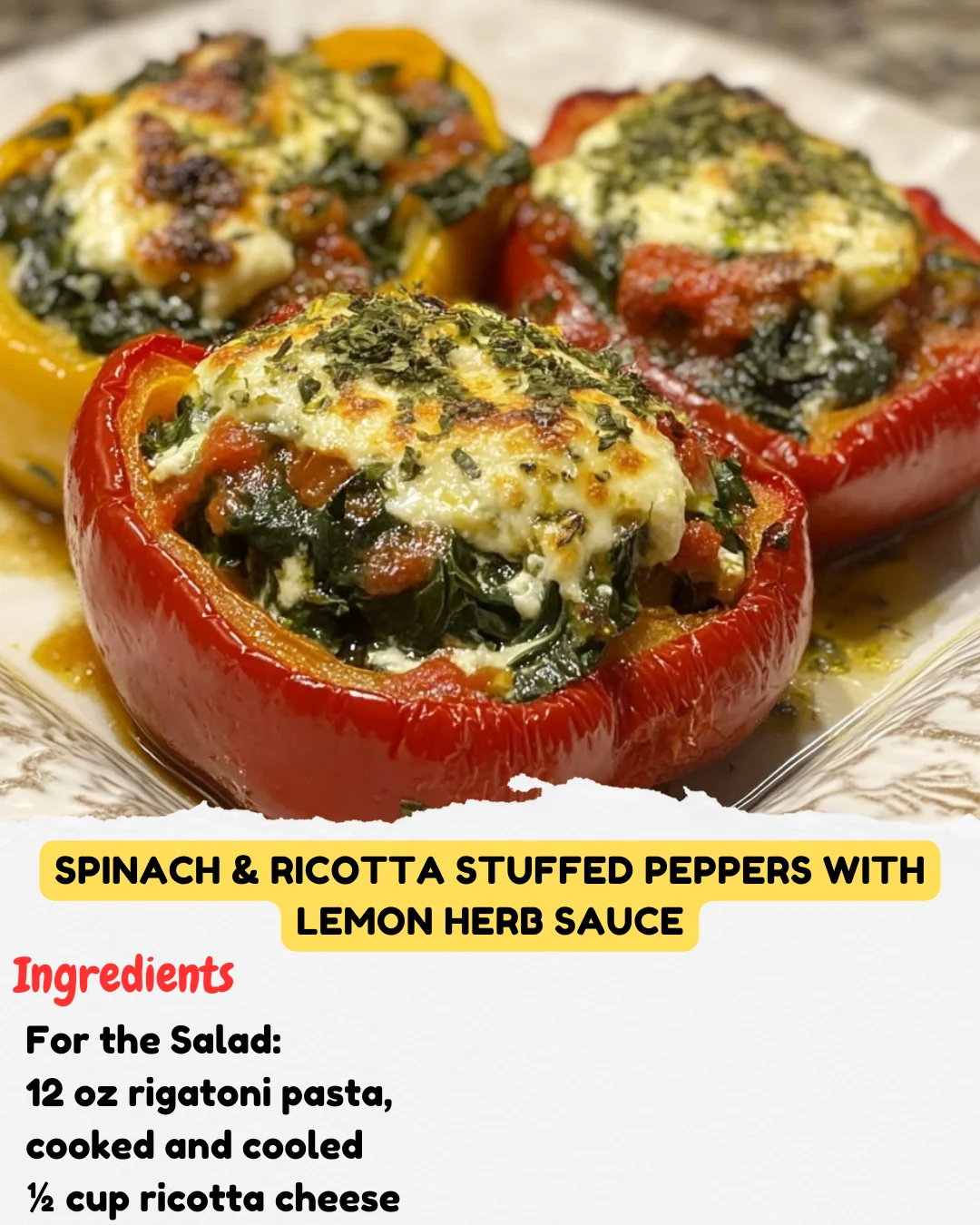 Spinach & Ricotta Stuffed Peppers with Lemon Herb Sauce