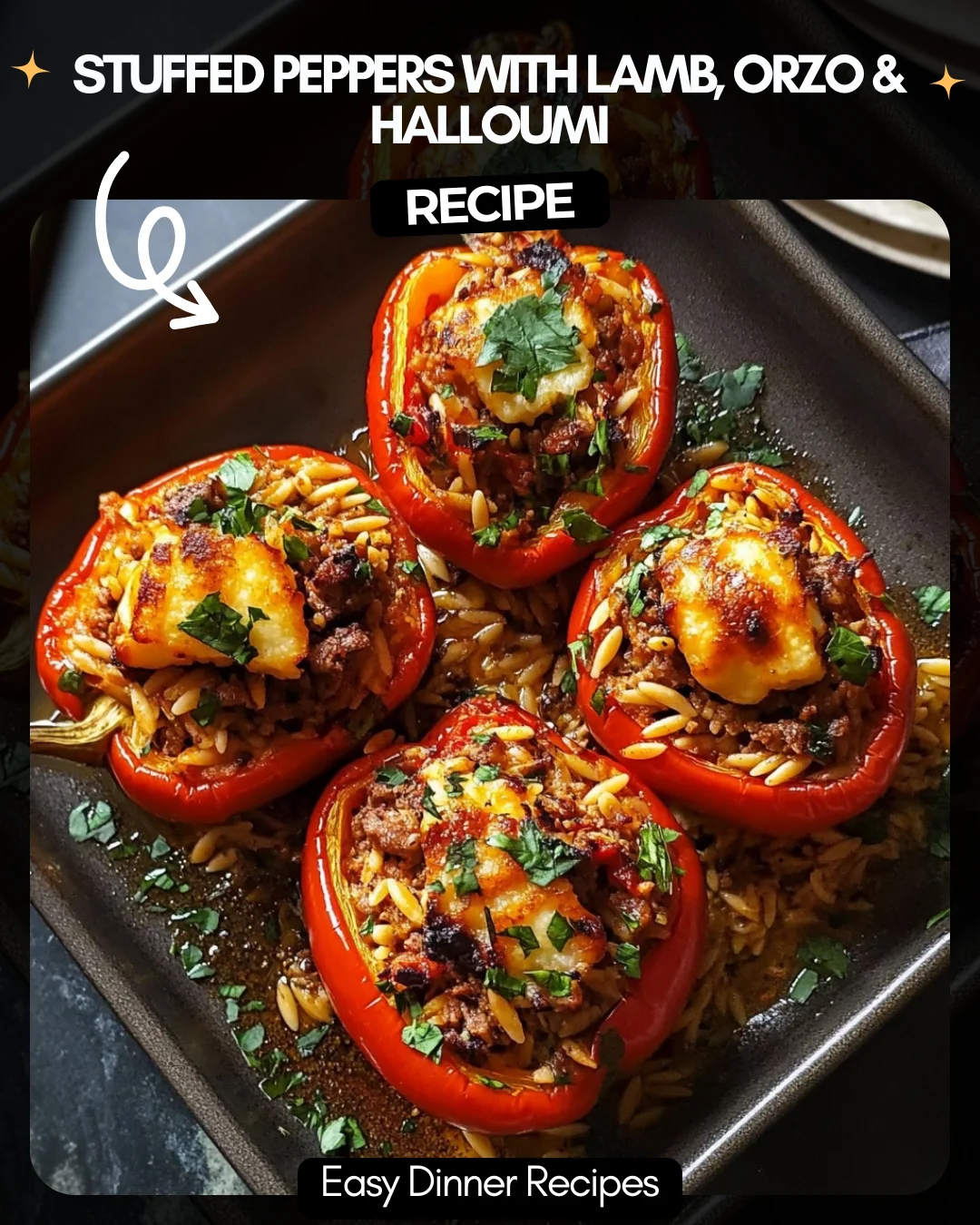 Stuffed Peppers With Lamb, Orzo & Halloumi