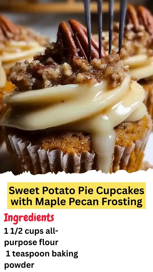 Sweet Potato Pie Cupcakes with Maple Pecan Frosting