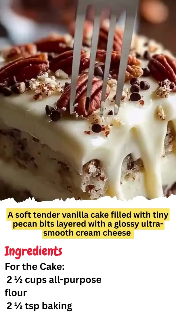 tiny pecan bits layered with a glossy ultra-smooth cream cheese