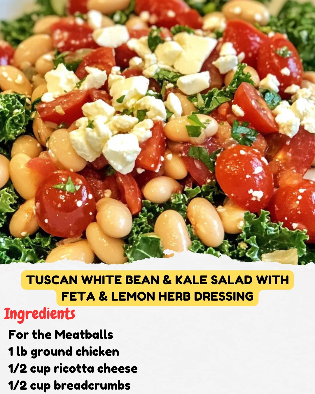 Tuscan White Bean & Kale Salad with Feta & Lemon Herb Dressing