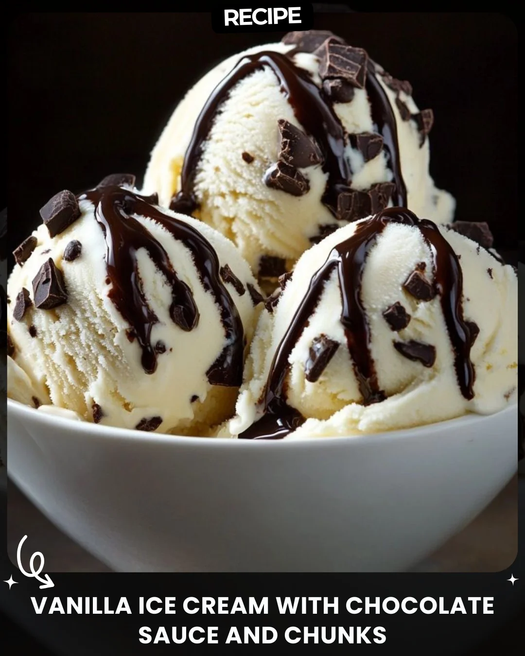 Vanilla Ice Cream with Chocolate Sauce and Chunks