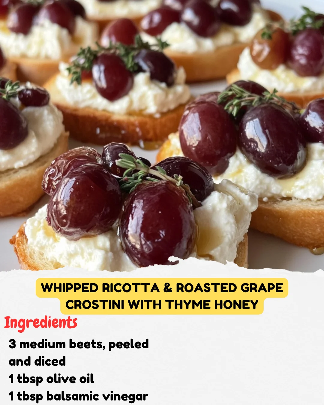 Whipped Ricotta & Roasted Grape Crostini with Thyme Honey