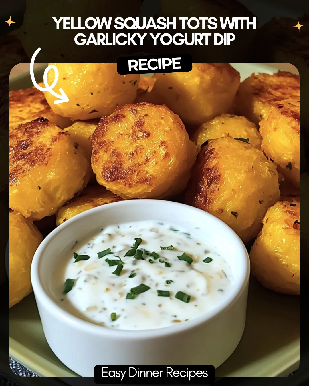 Yellow Squash Tots with Garlicky Yogurt Dip