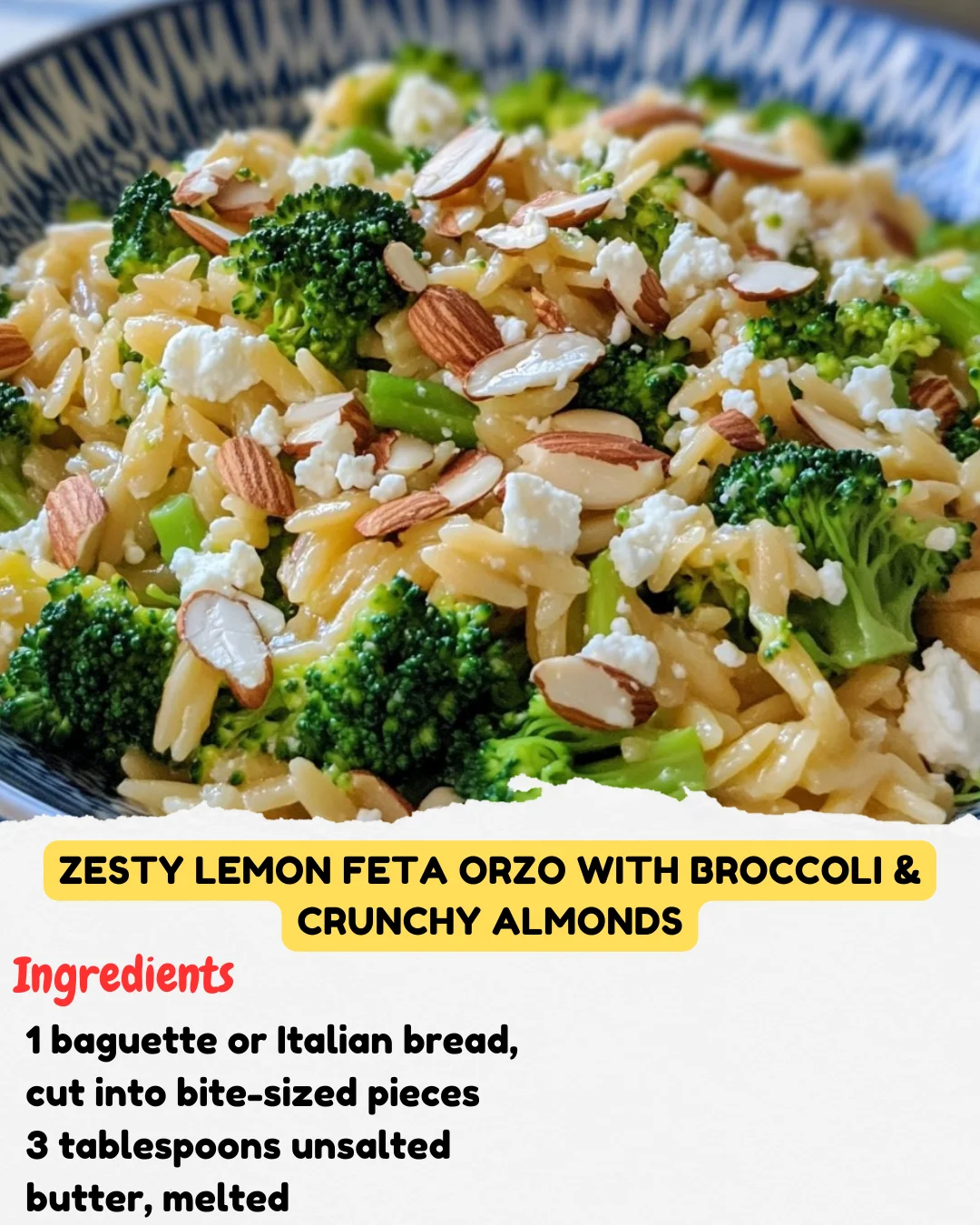 Zesty Lemon Feta Orzo with Broccoli & Crunchy Almonds