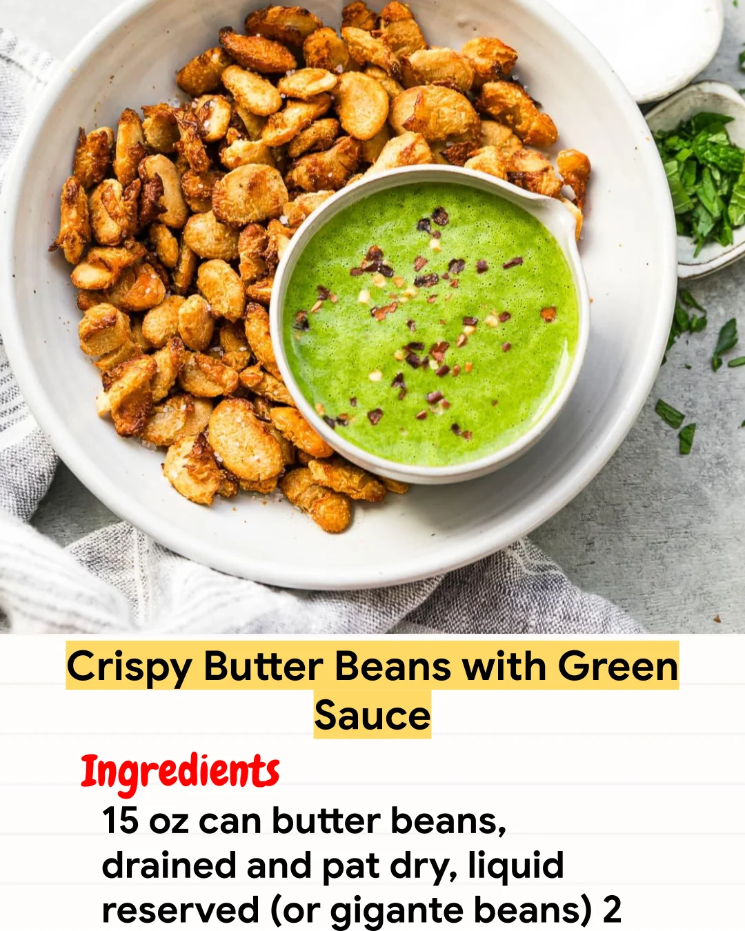 Air Fryer Recipe Crispy Butter Beans with Green Sauce
