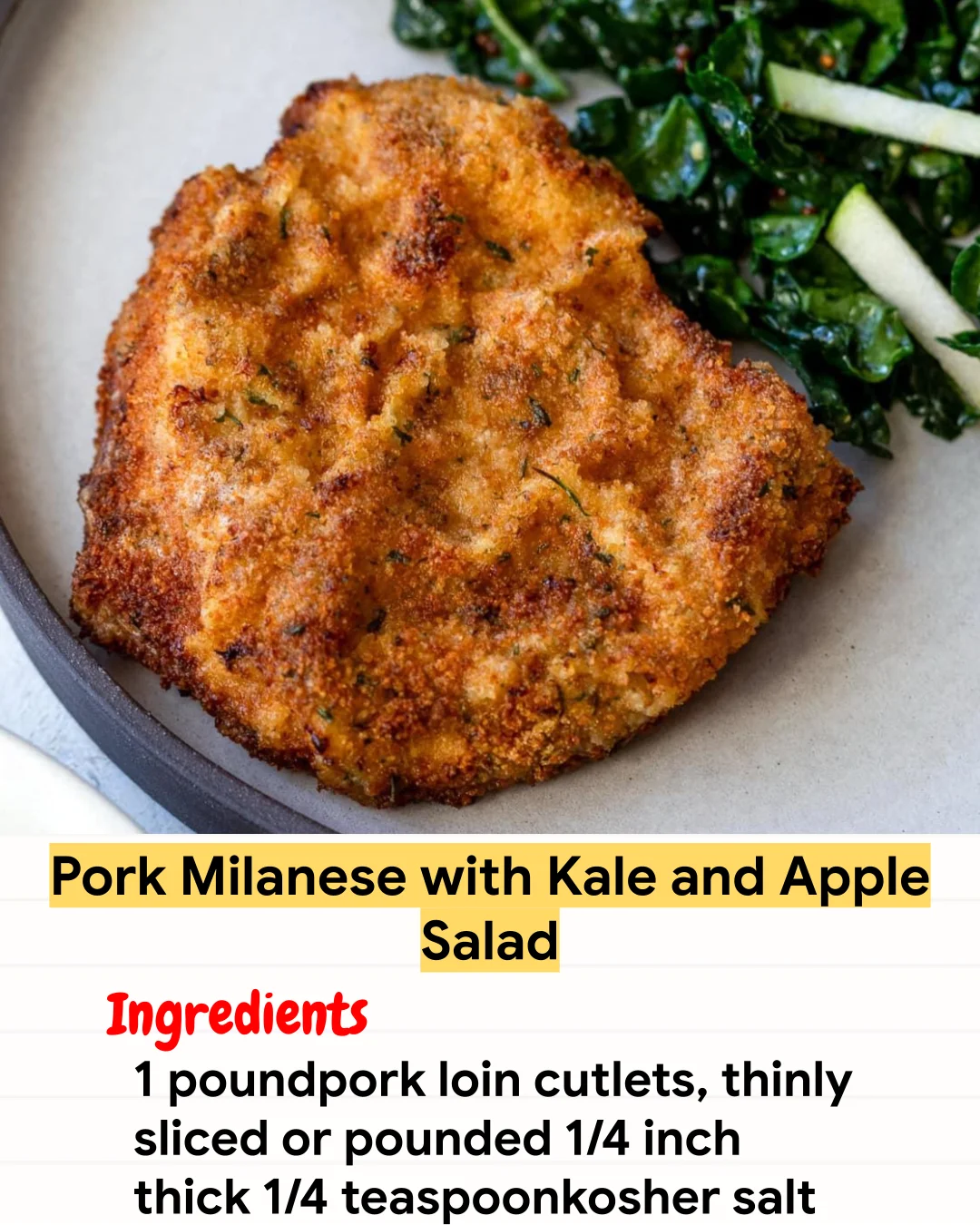 Air Fryer Recipe Pork Milanese with Kale and Apple Salad