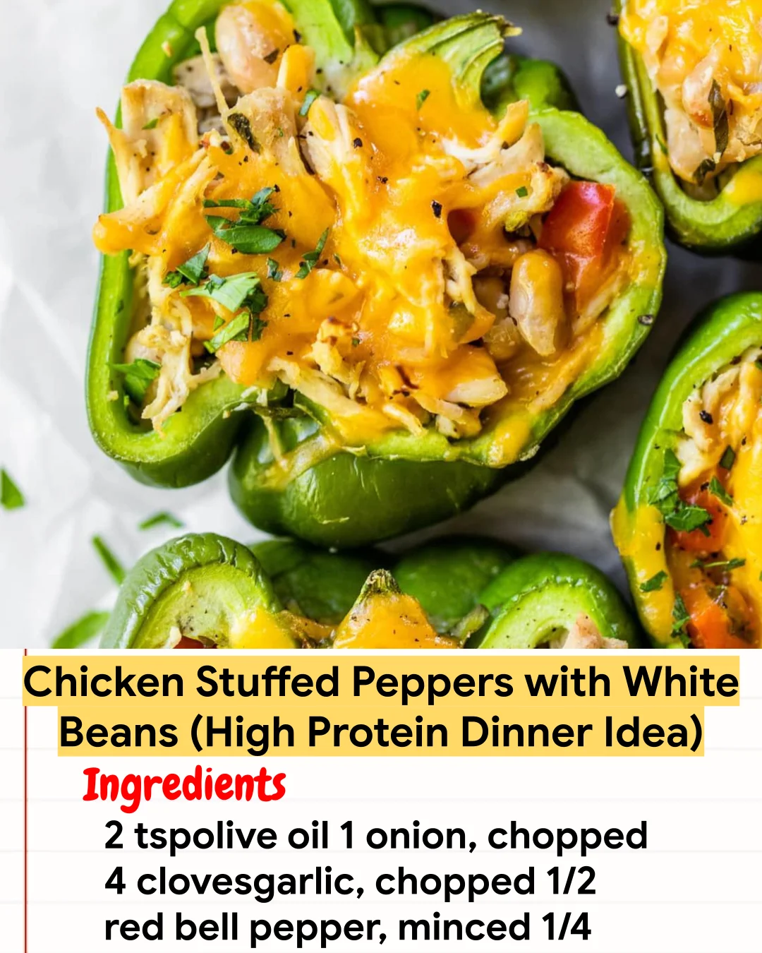 Chicken Recipe Chicken Stuffed Peppers with White Beans (High Protein Dinner Idea)