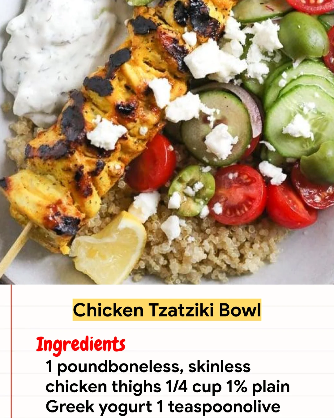 Chicken Recipe Chicken Tzatziki Bowl