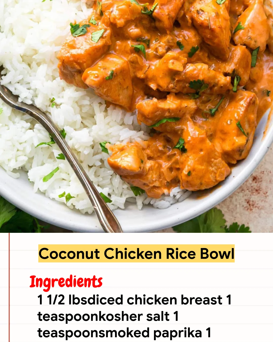 Chicken Recipe Coconut Chicken Rice Bowl