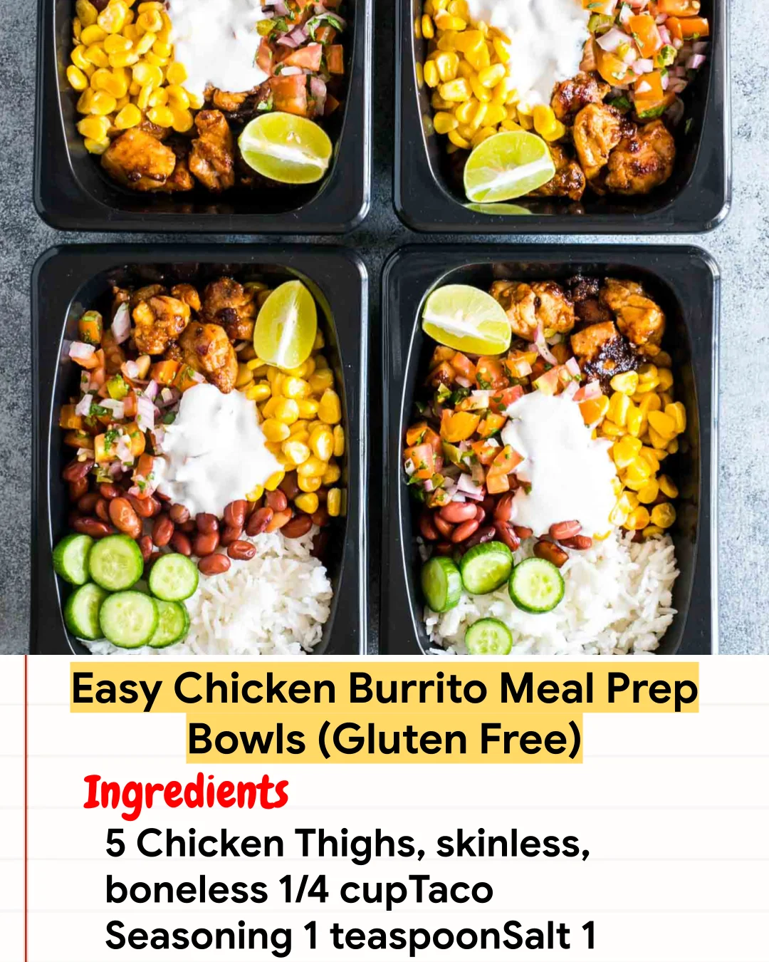 Chicken Recipe Easy Chicken Burrito Meal Prep Bowls (Gluten Free)