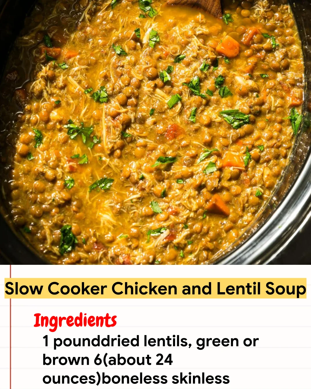 Chicken Recipe Slow Cooker Chicken and Lentil Soup