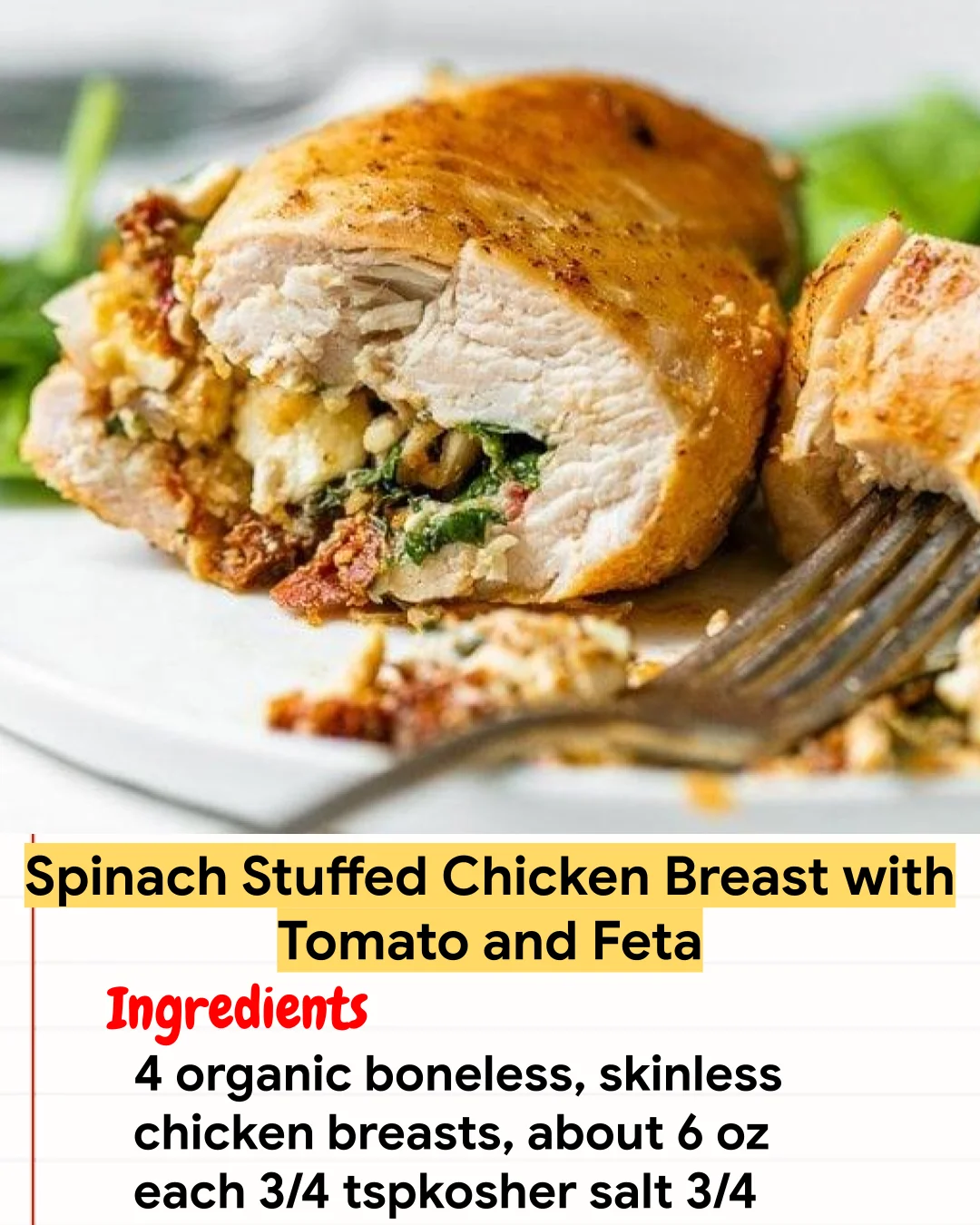 Chicken Recipe Spinach Stuffed Chicken Breast with Tomato and Feta