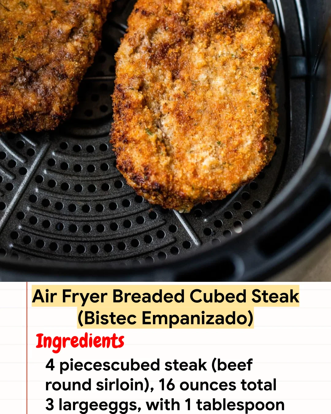 High protein Recipe Air Fryer Breaded Cubed Steak (Bistec Empanizado)