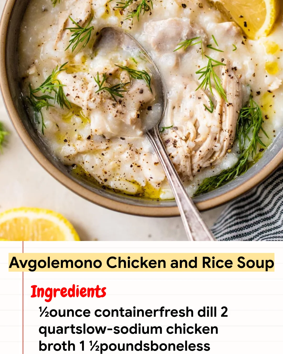 High protein Recipe Avgolemono Chicken and Rice Soup