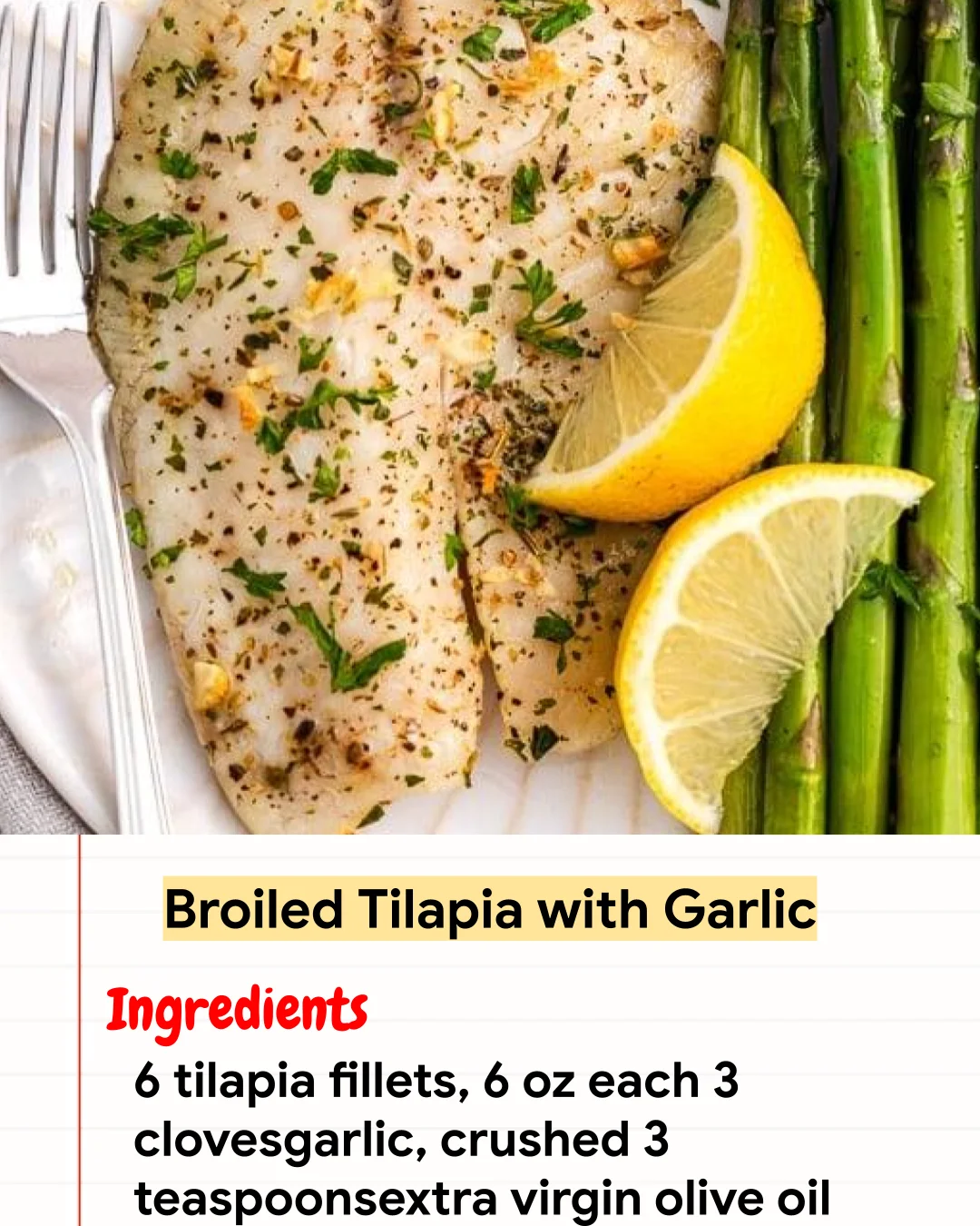 High protein Recipe Broiled Tilapia with Garlic
